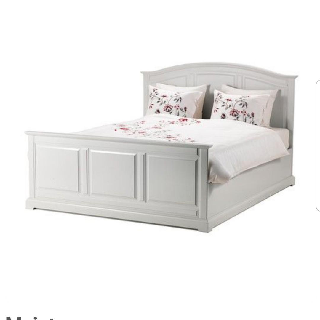 White Double Wood Bed Frame From Ikea, Ikea Black Wooden Bed Frame