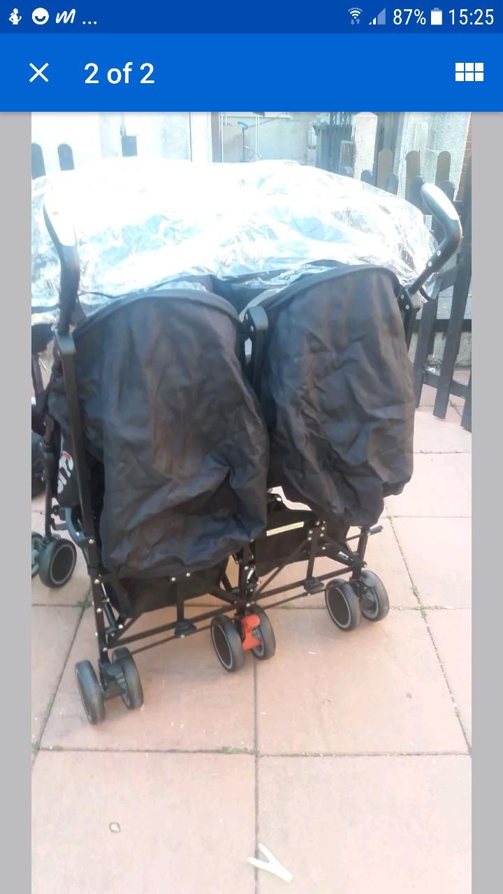 Zeta Citi TWIN Stroller Buggy Pushchair Black Double Stroller Complete With Fo 