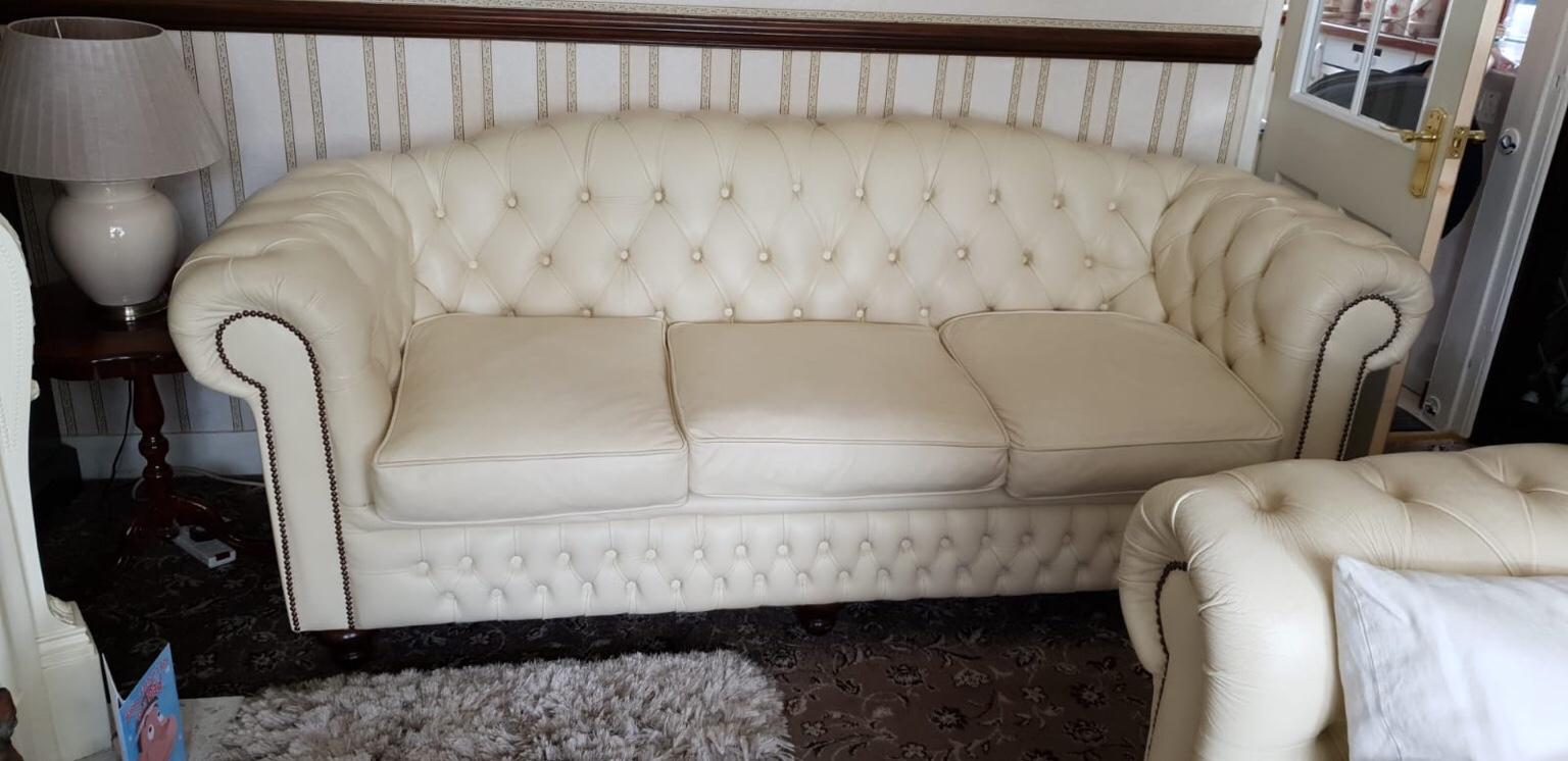 Cream Leather Chesterfield Sofa In M38, Cream Leather Chesterfield Sofa