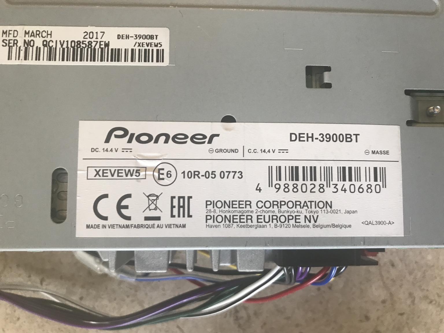 Pioneer DEH-3900BT bluetooth CD/USB Kit montaggio per FIAT Multipla dal 1999 n
