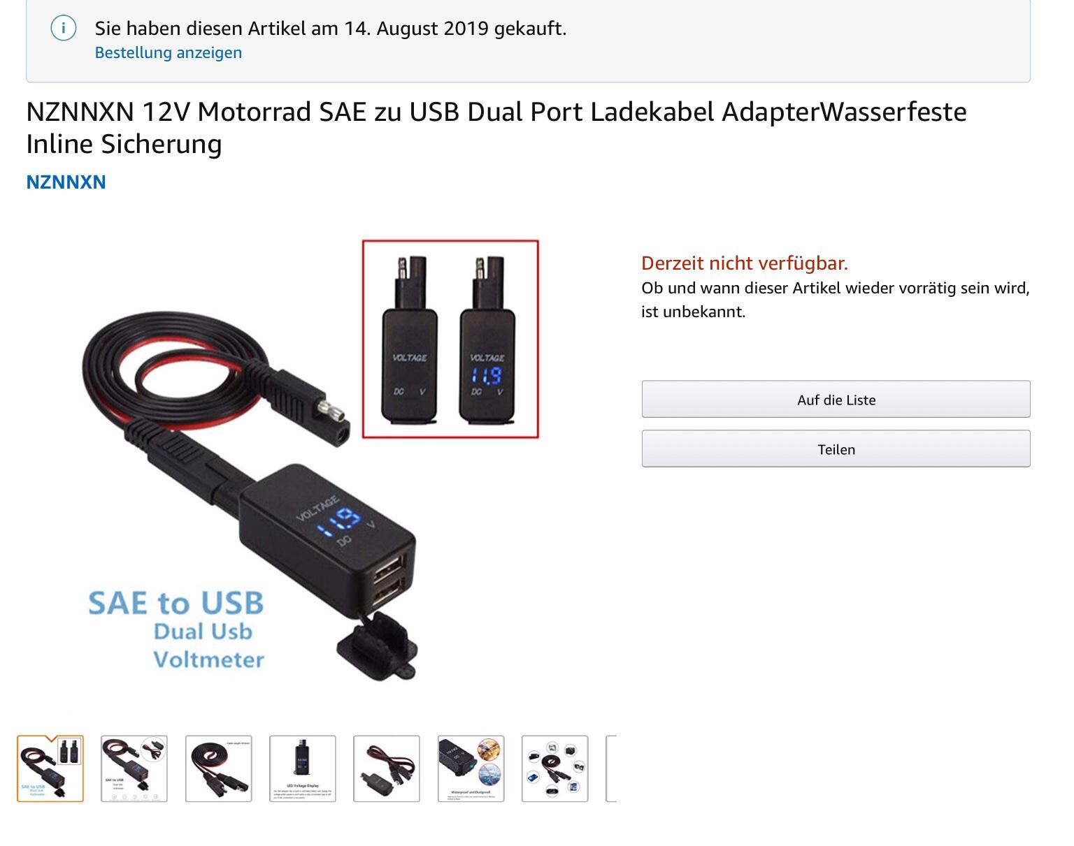 NZNNXN 12V Motorrad SAE zu USB Dual Port Ladekabel AdapterWasserfeste Inline Sicherung 