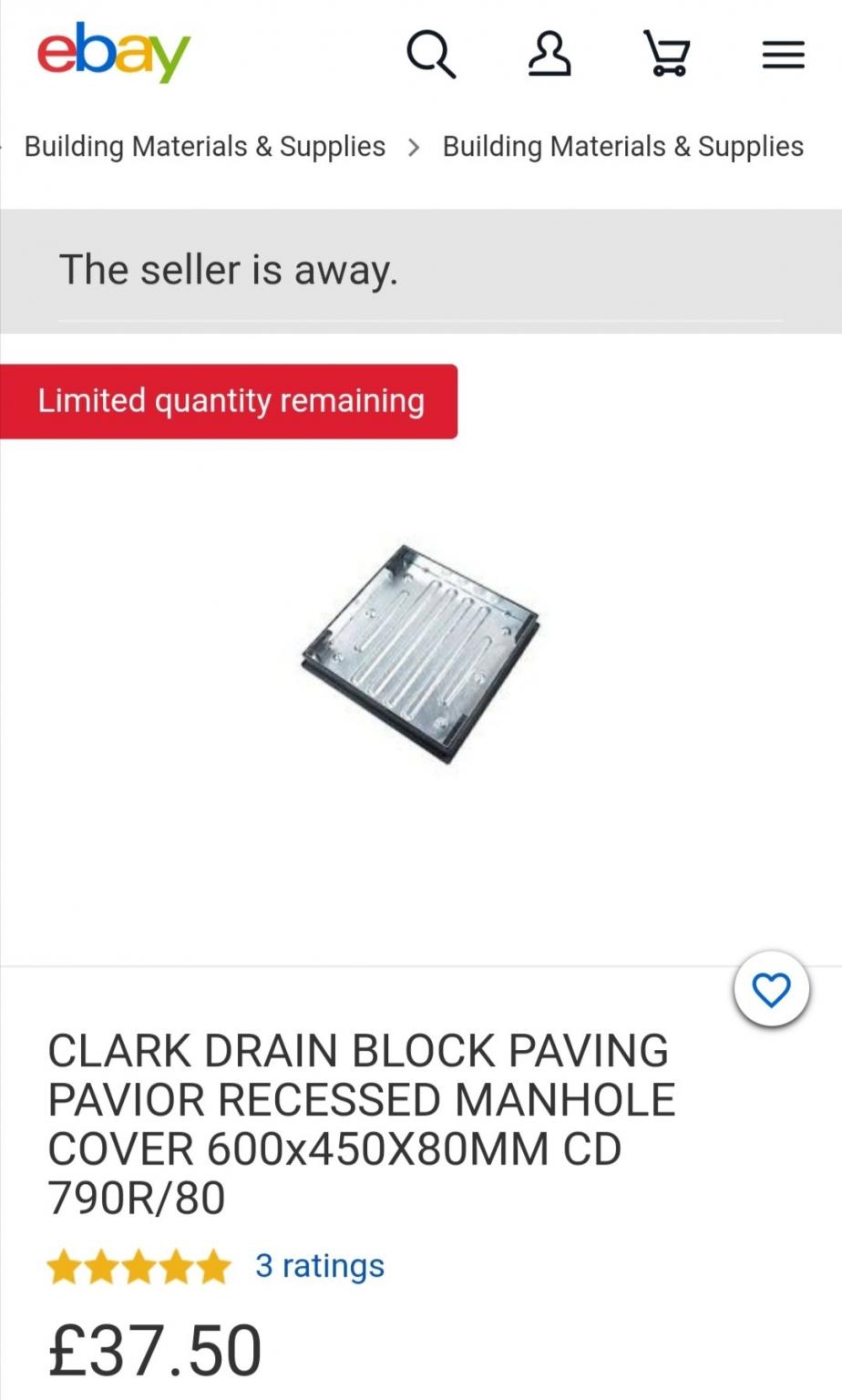 CLARK DRAIN BLOCK PAVING PAVIOR RECESSED MANHOLE COVER 600x450X80MM CD 790R/80 