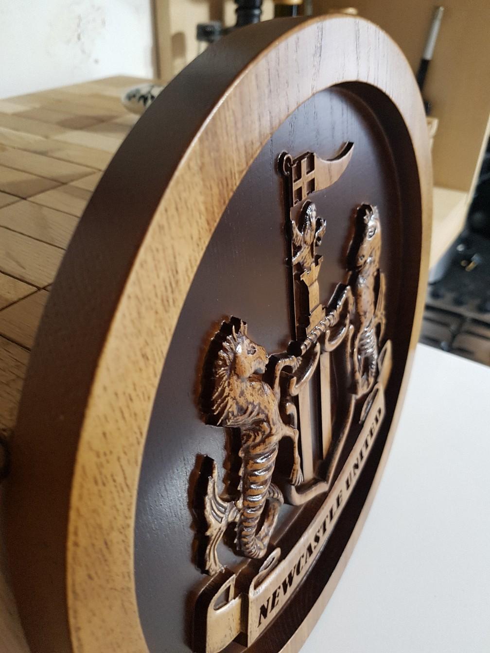 Rare Handmade Newcastle United Logo /Crest On Teak Wood 