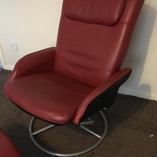 Red Leather Swivel Chair And Footstool, Ikea Leather Reclining Armchair