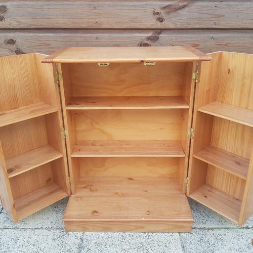 Unusual Pine Cupboard With Internal, Tall Pine Cupboard With Shelves