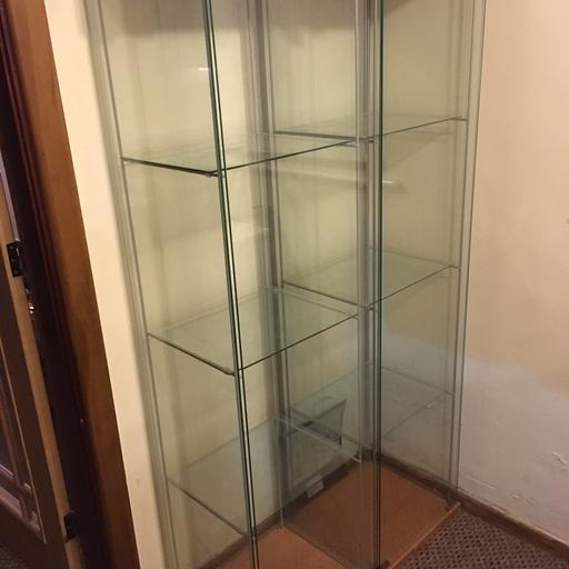 Two Ikea Detolf Glass Display Cabinets, Glass Display Cabinet With Lights Ikea