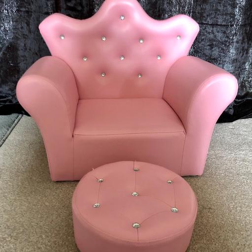Pink Leather Princess Chair With, Pink Leather Chair And Stool