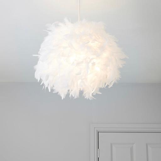 B Q Melito White Feather Ball Light, Fluffy Lamp Shade