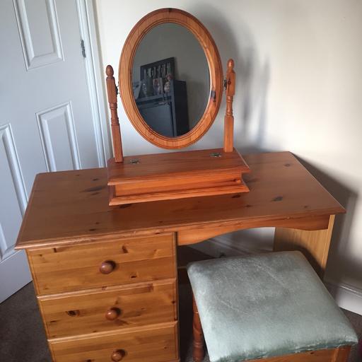 Pine Dressing Table Stool And Mirror, Pine Dressing Table Mirror With Storage