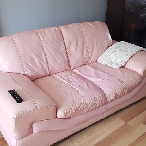 Baby Pink 2 Seater Leather Sofa In S64, Soft Pink Leather Sofa