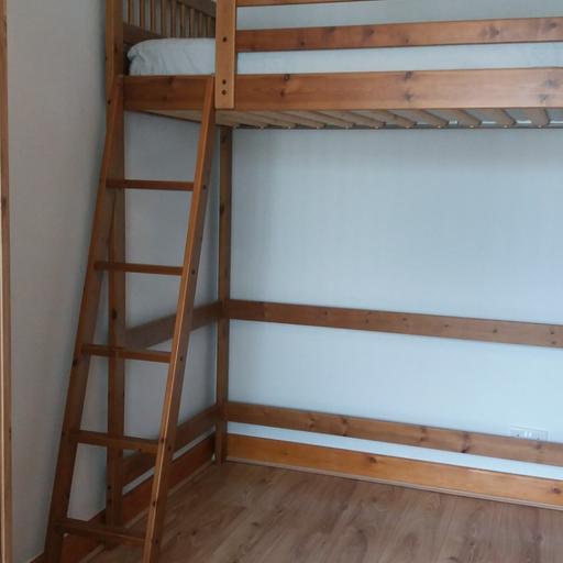 Wood High Sleeper Loft Bunk Bed Ikea, Småstad Loft Bed Frame With Desk And Storage White 90×200 Cm
