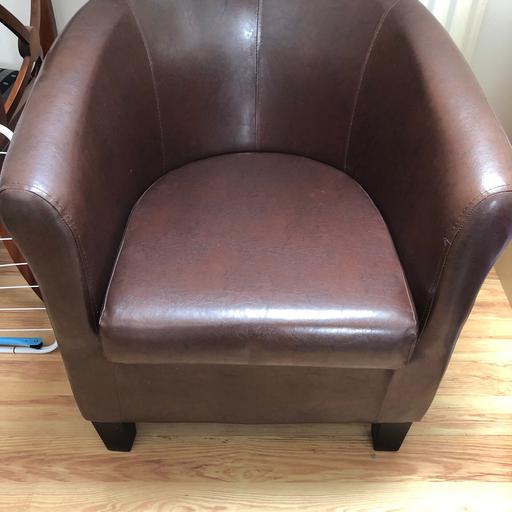 Brown Faux Leather Tub Chair In Rg24, Brown Leather Tub Chair Ikea
