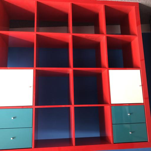 Ikea Kallax High Gloss Red Cube Storage, 16 Cube Bookcase Ikea