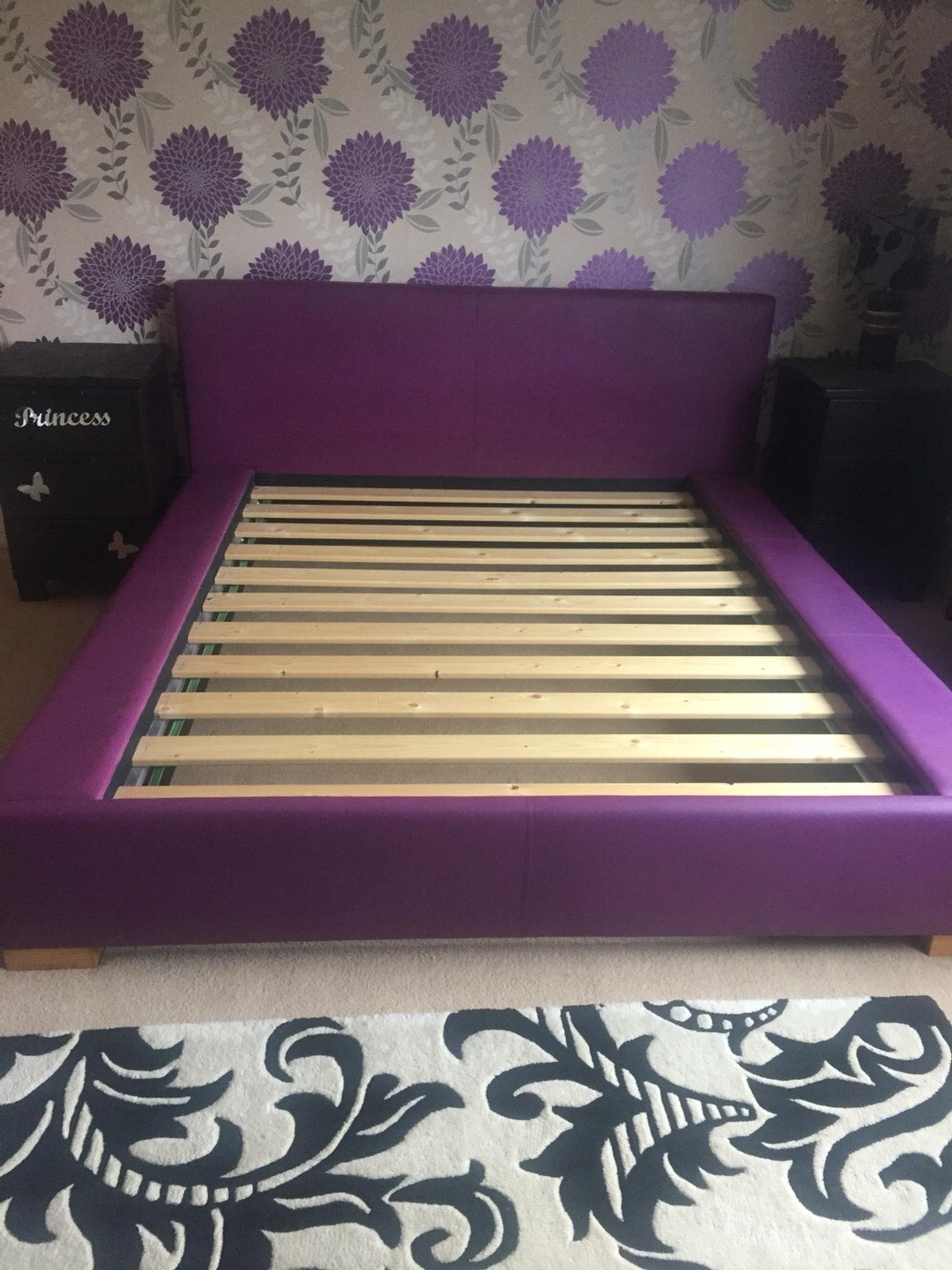 Purple Faux Leather 6ft King Size Bed, Purple Leather Bed