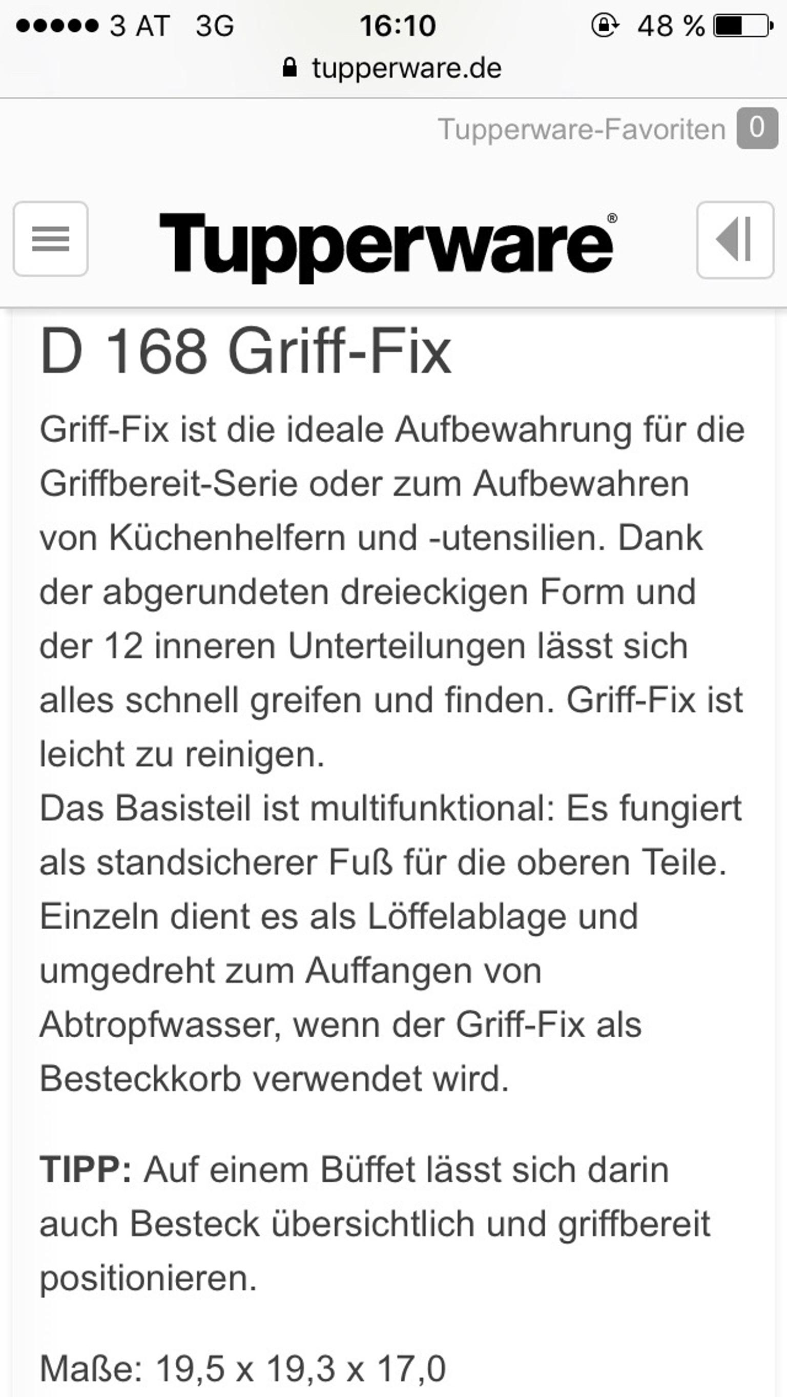 TUPPERWARE D168 Griff-Fix NEU ! 