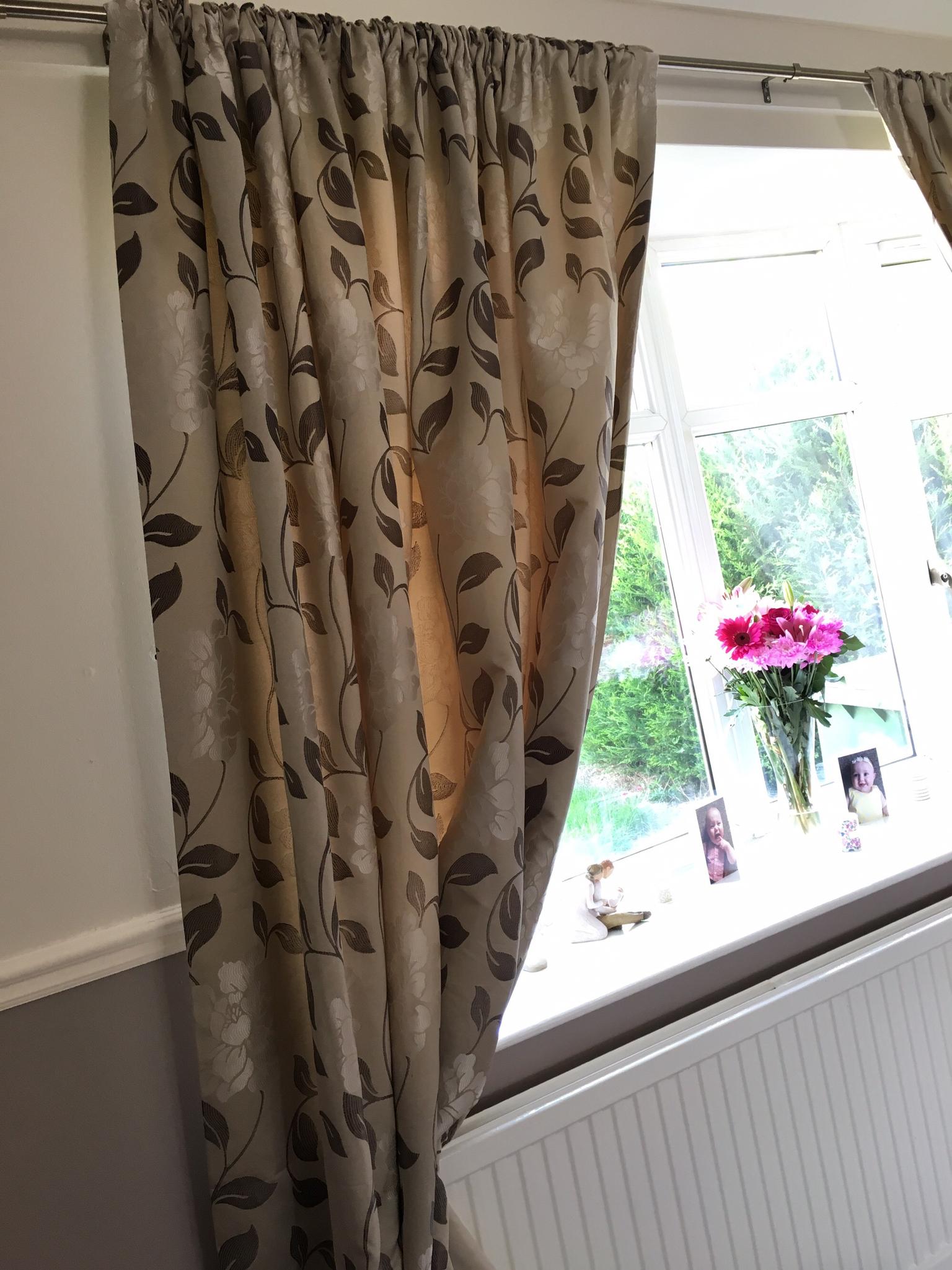 Fully Lined Cream Gold Brown Curtains, Brown And Cream Curtains