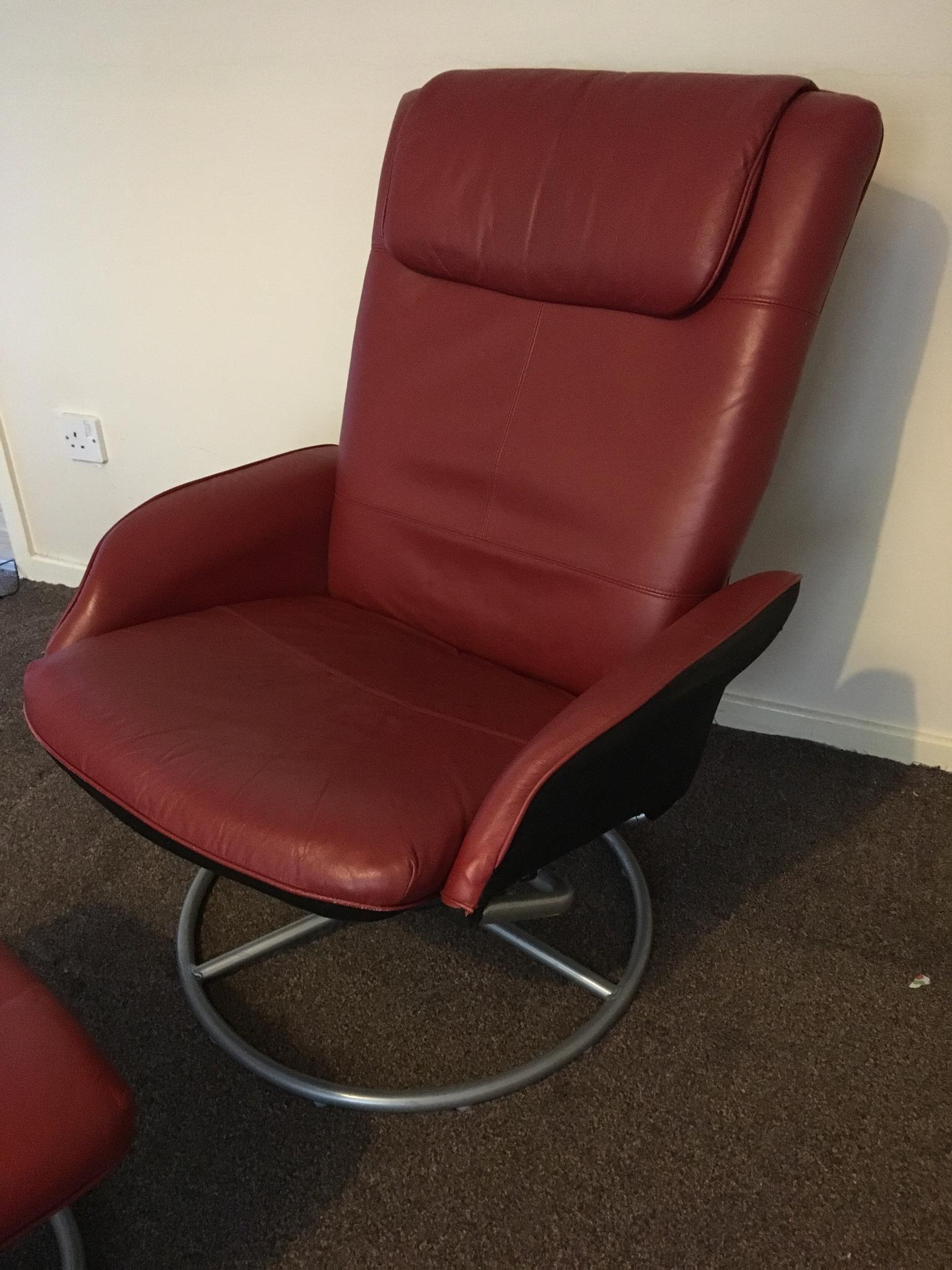 Red Leather Swivel Chair And Footstool, Ikea Leather Chair And Ottoman