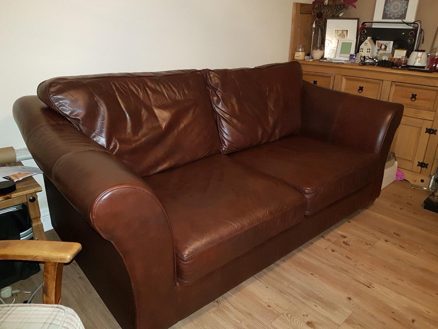 M S Fine Brown Leather Abbey Sofa Bed, Brown Leather Bed Settee