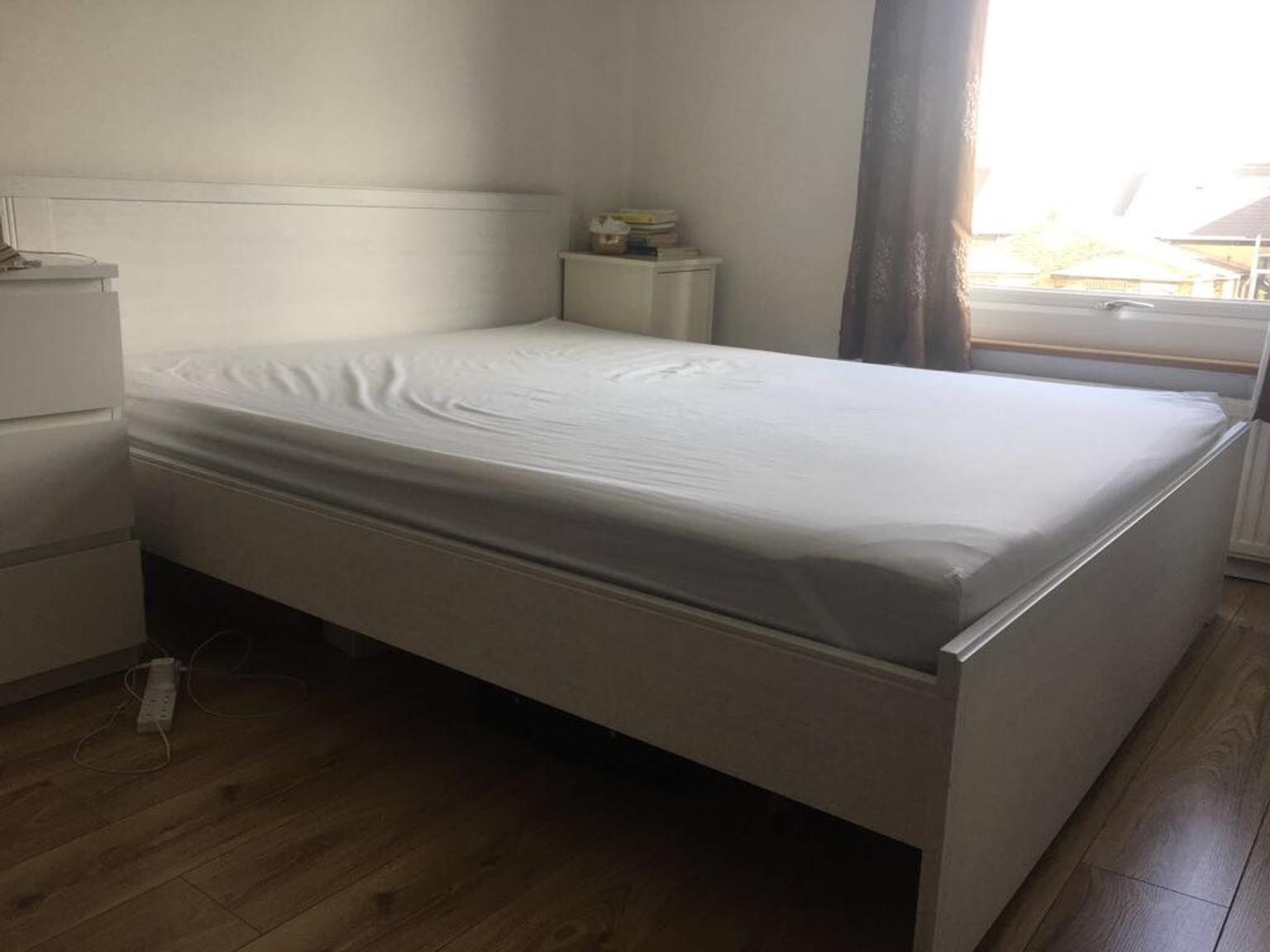 Ikea Brusali King Size Bed Including, White Wooden Bed Frame King Size Ikea