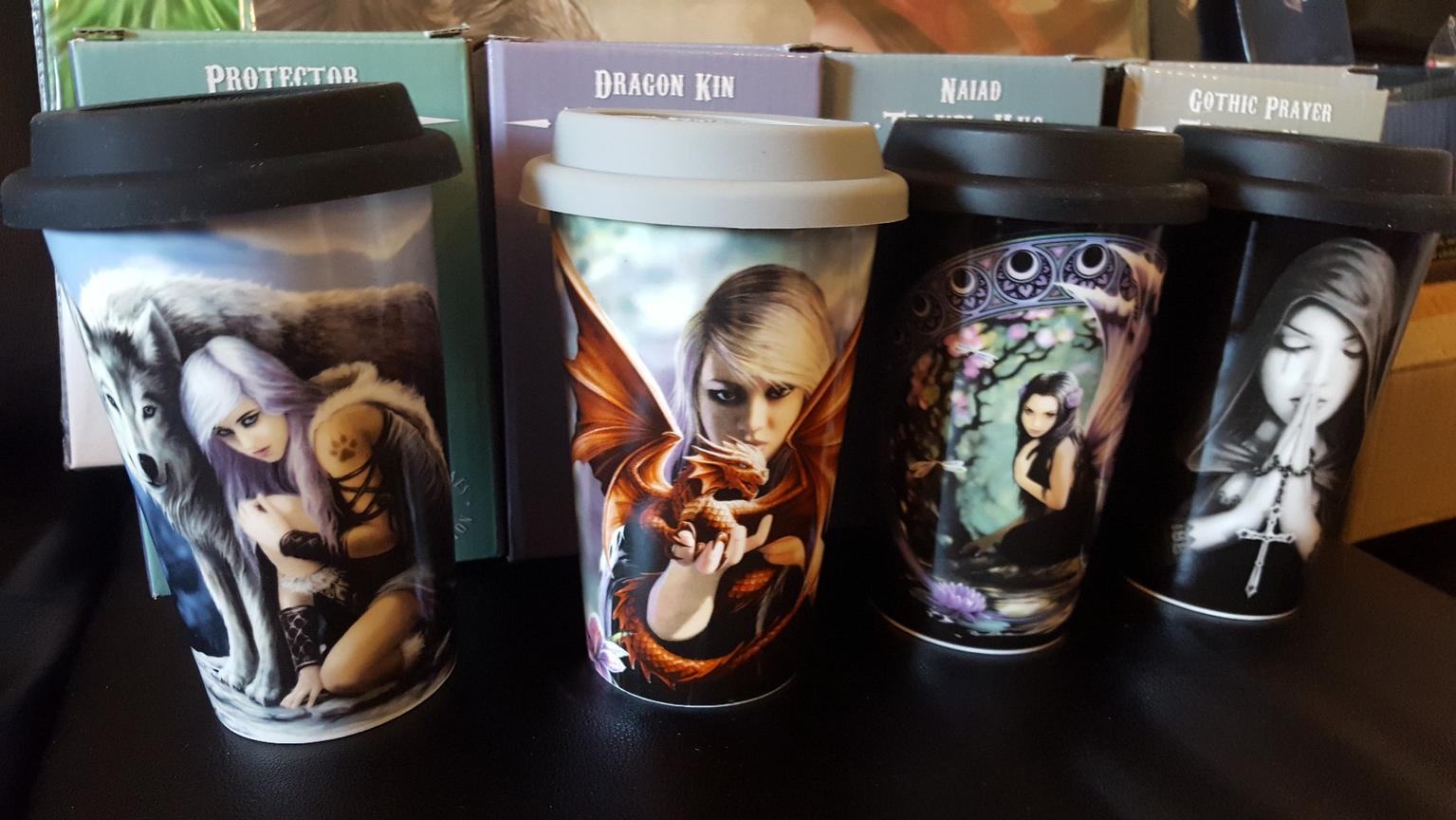 STUNNING NEW ANNE STOKES 'DRAGONKIN' CERAMIC TRAVEL MUG WITH INSULATED LID