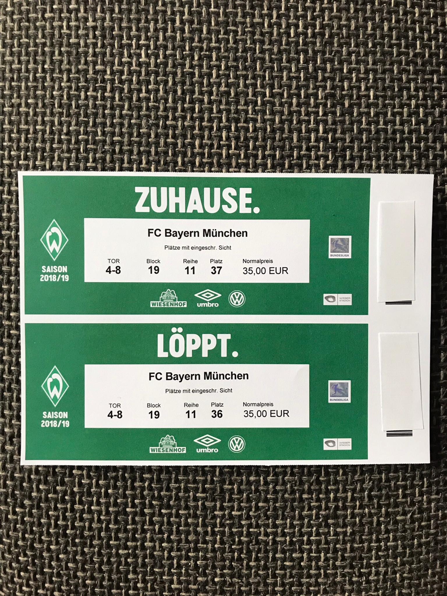 Sammler Ticket BL SV Werder Bremen FC Bayern München 01.12.18 FCB 2018/2019 