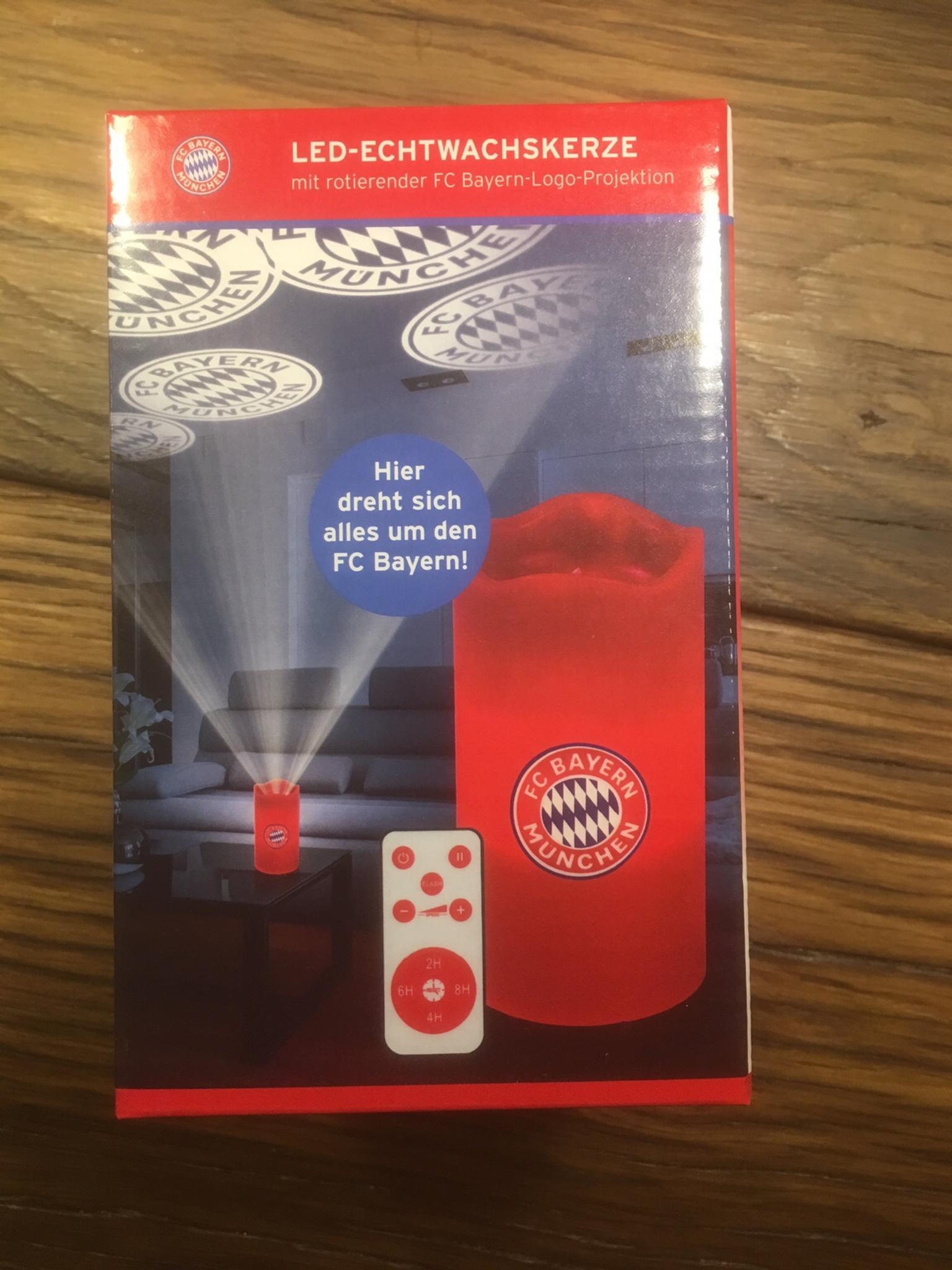 FC BAYERN MÜNCHEN LED-Echtwachskerze Mit rotierender FC Bayern-Logo-Projektion 