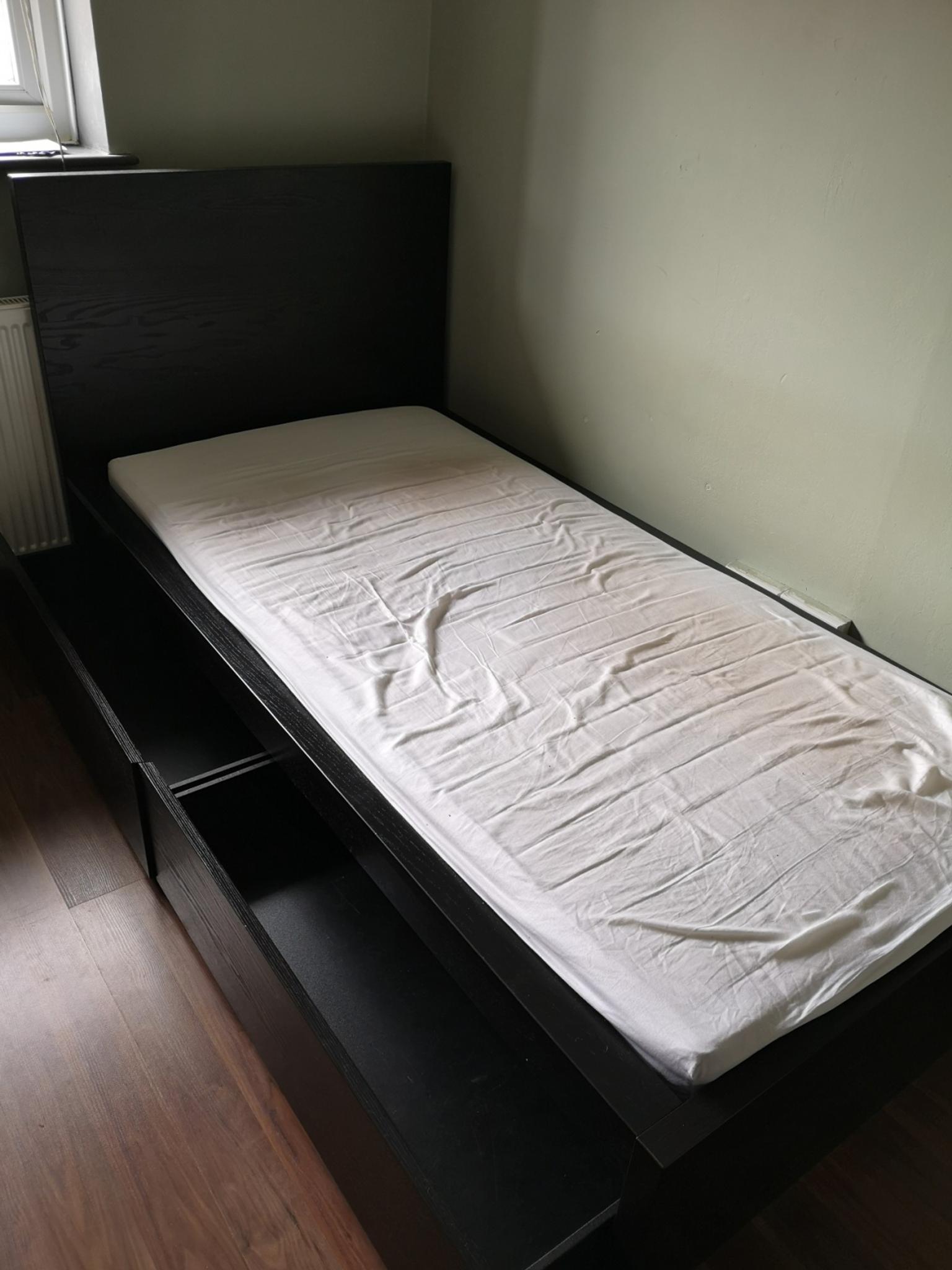 Ikea Malm Black Brown Large Single Bed, Ikea Malm Single Bed With Storage