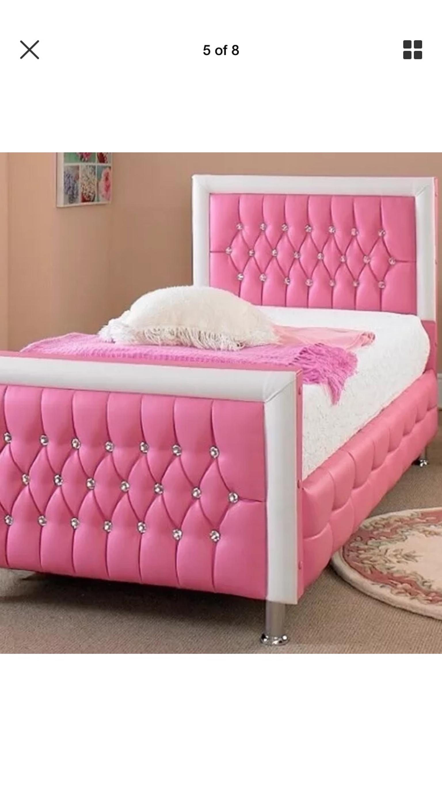 Girls 4ft 6 Bed Pink Leather In, Pink Leather Bed