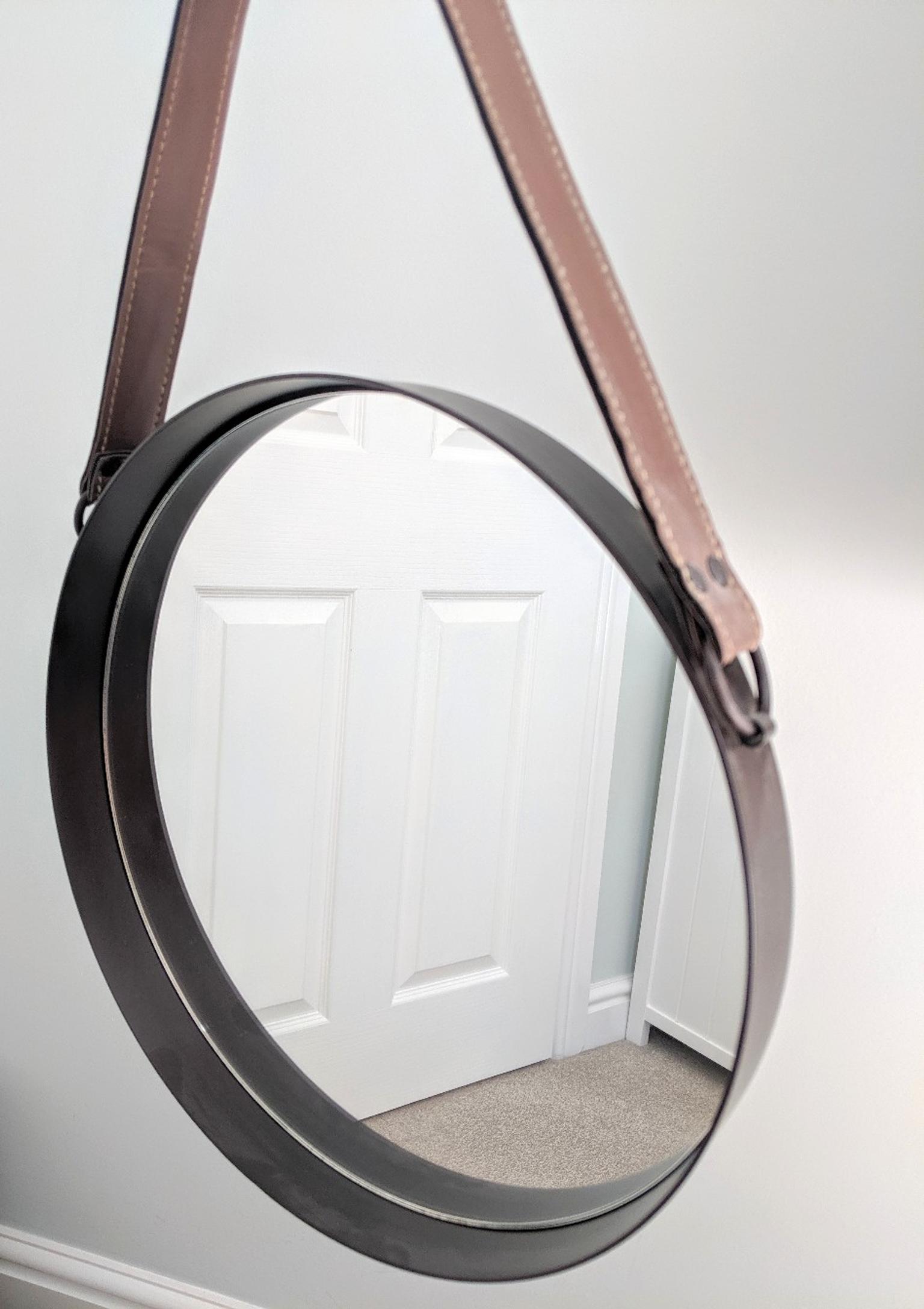 Round Mirror With Leather Strap Detail, Round Mirror With Leather Strap The Range
