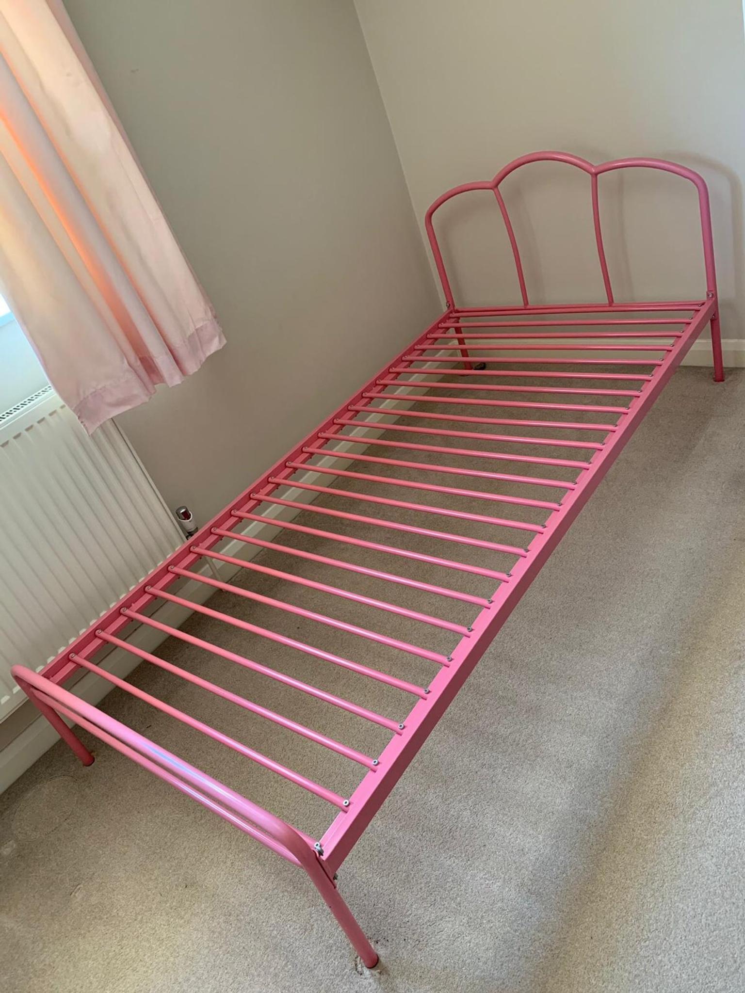 Girls Single Pink Metal Bed Frame In, Girls Metal Bed Frame