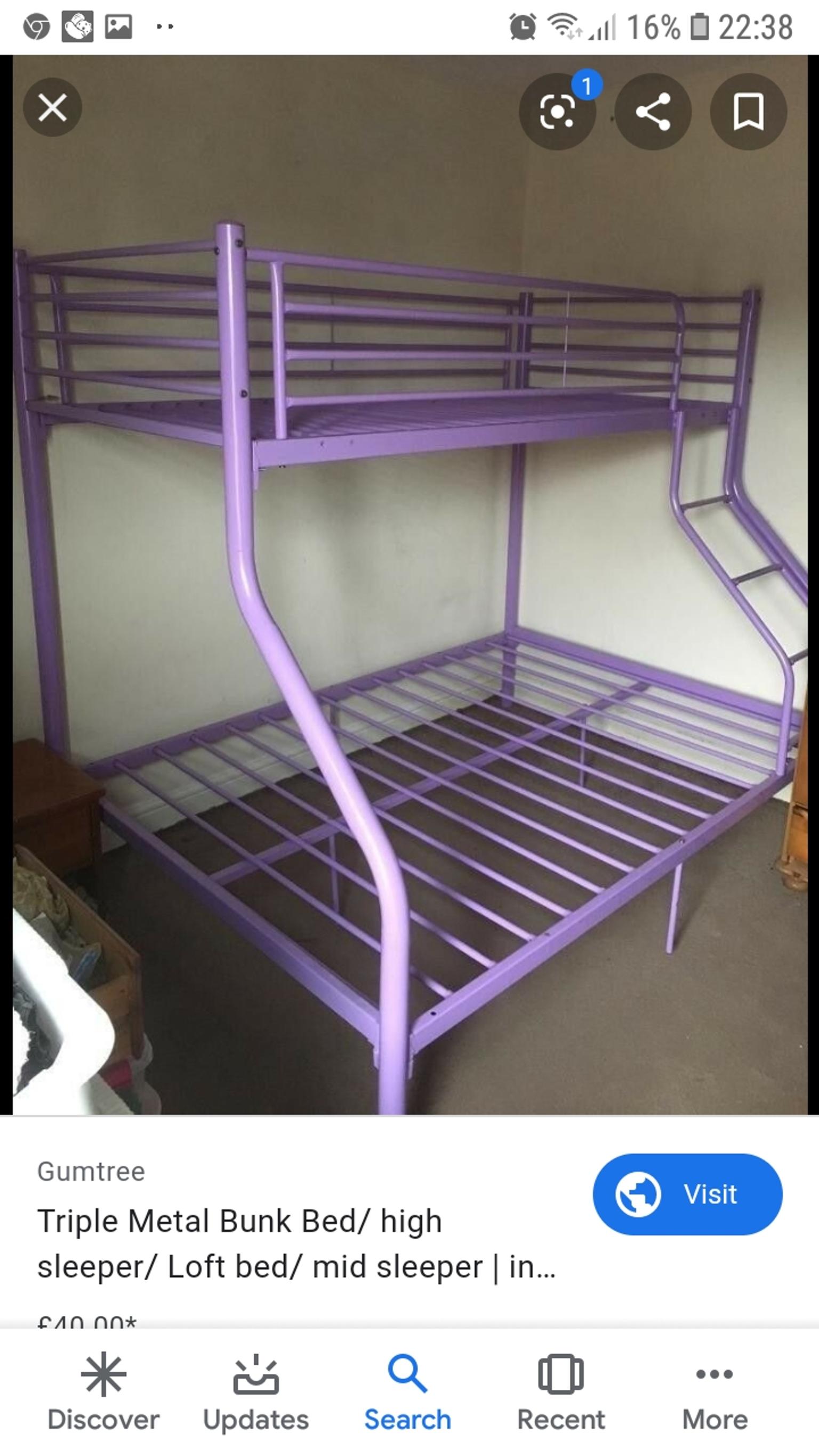 Purple Bunk Bed In Ng7 Nottingham For, Metal Bunk Bed With Double On Bottom