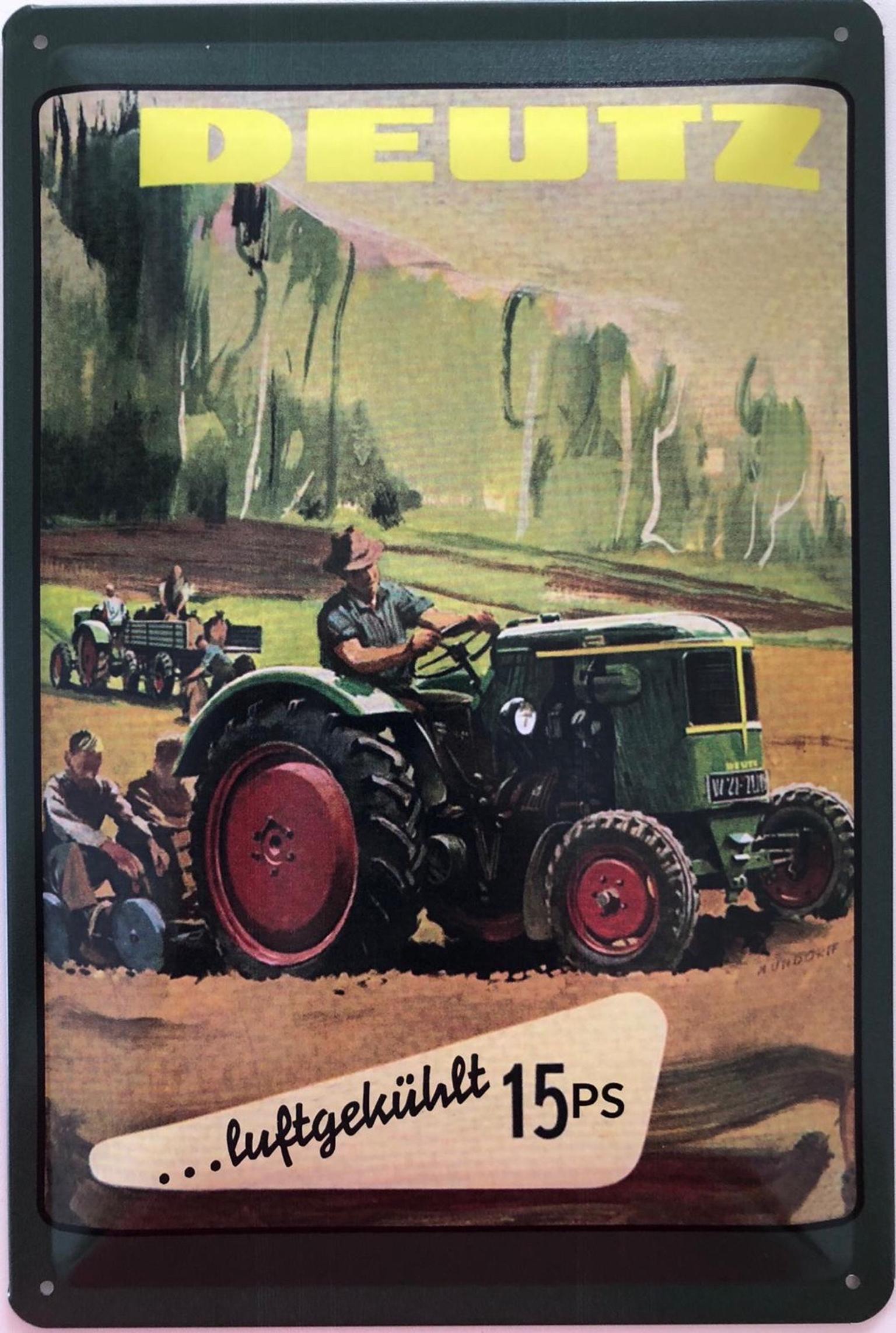Deutz 60 PS Traktor  Blechschild Blechkarte Glückwunsch Karte mit Umschlag 