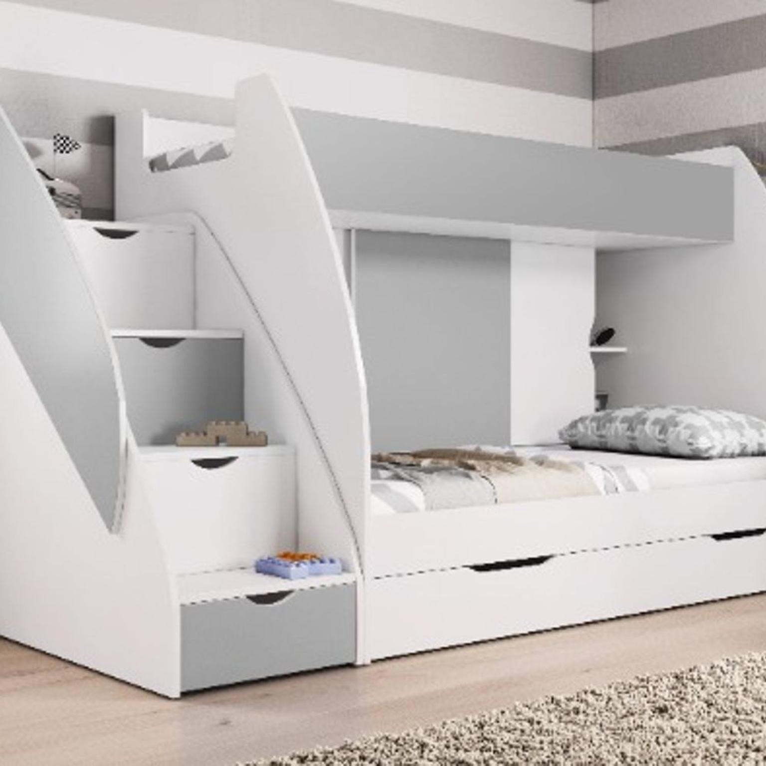 Awesome Bunk Bed With Stairs White Grey, Junior Bunk Bed With Stairs