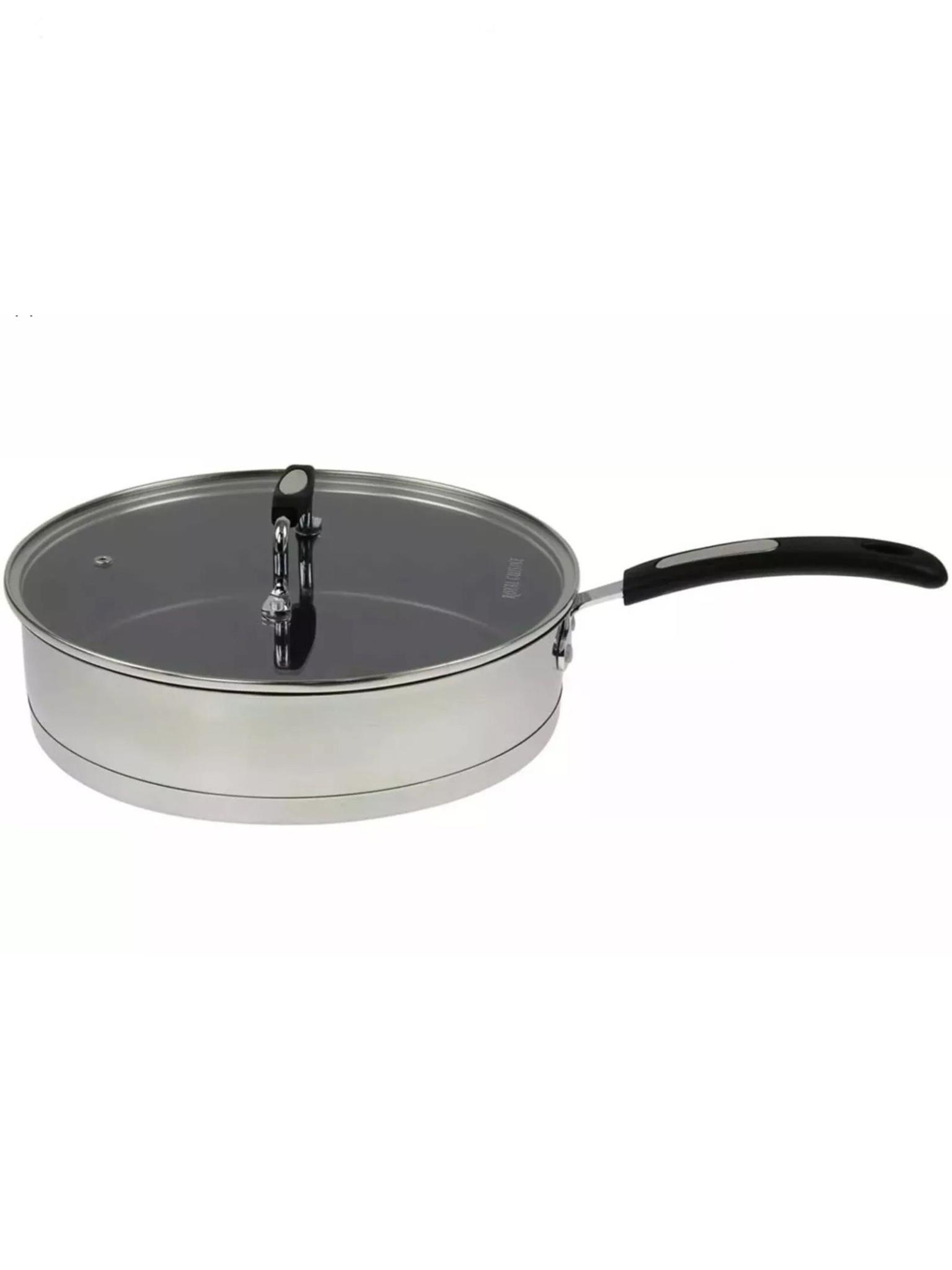Royal Cuisine  Stainless Steel Saute Frying Pan Non Stick & Glass Lid Cover 